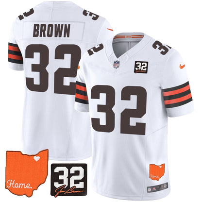 CLE #32 Jim Brown Memorial & Home Patch Vapor Limited Jersey
