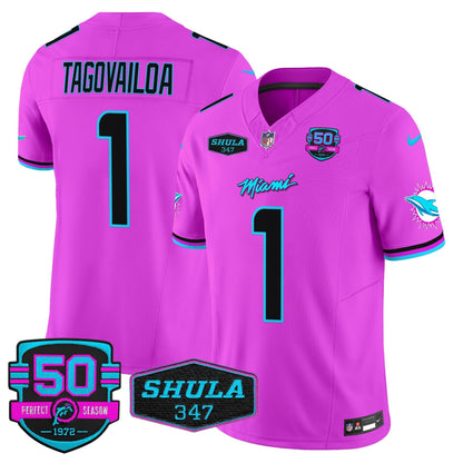 MIA "Miami Vice" Shula 347 & 50th Perfect Season Patch Vapor Limited Jersey