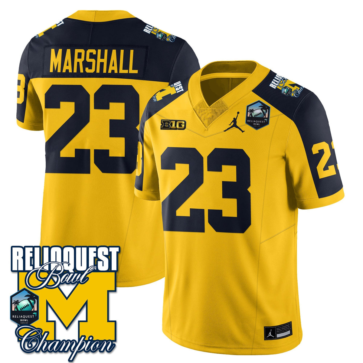 Men's Michigan Wolverines 2024 ReliaQuest Bowl Champions Jersey - All Stitched