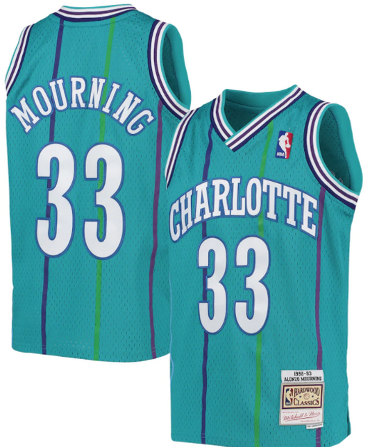 Charlotte Hornets Alonzo Mourning 1992-93 Mitchell & Ness Teal Basketball Jersey