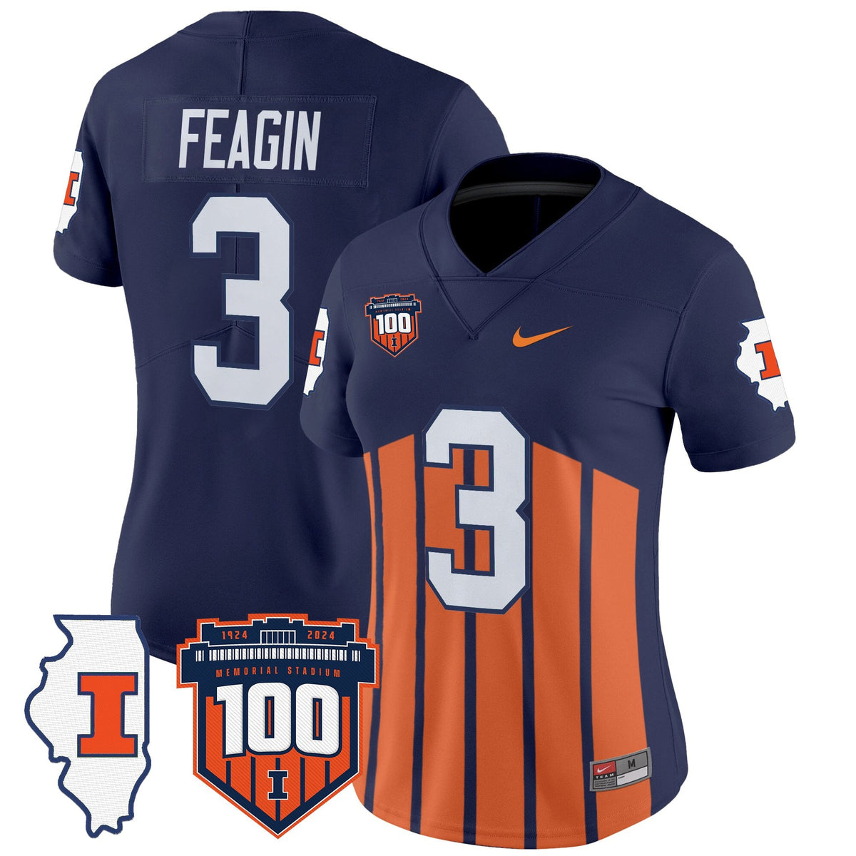 Women's Illinois Fighting Illini 100th Memorial Stadium Patch Vapor Limited Jersey - All Stitched