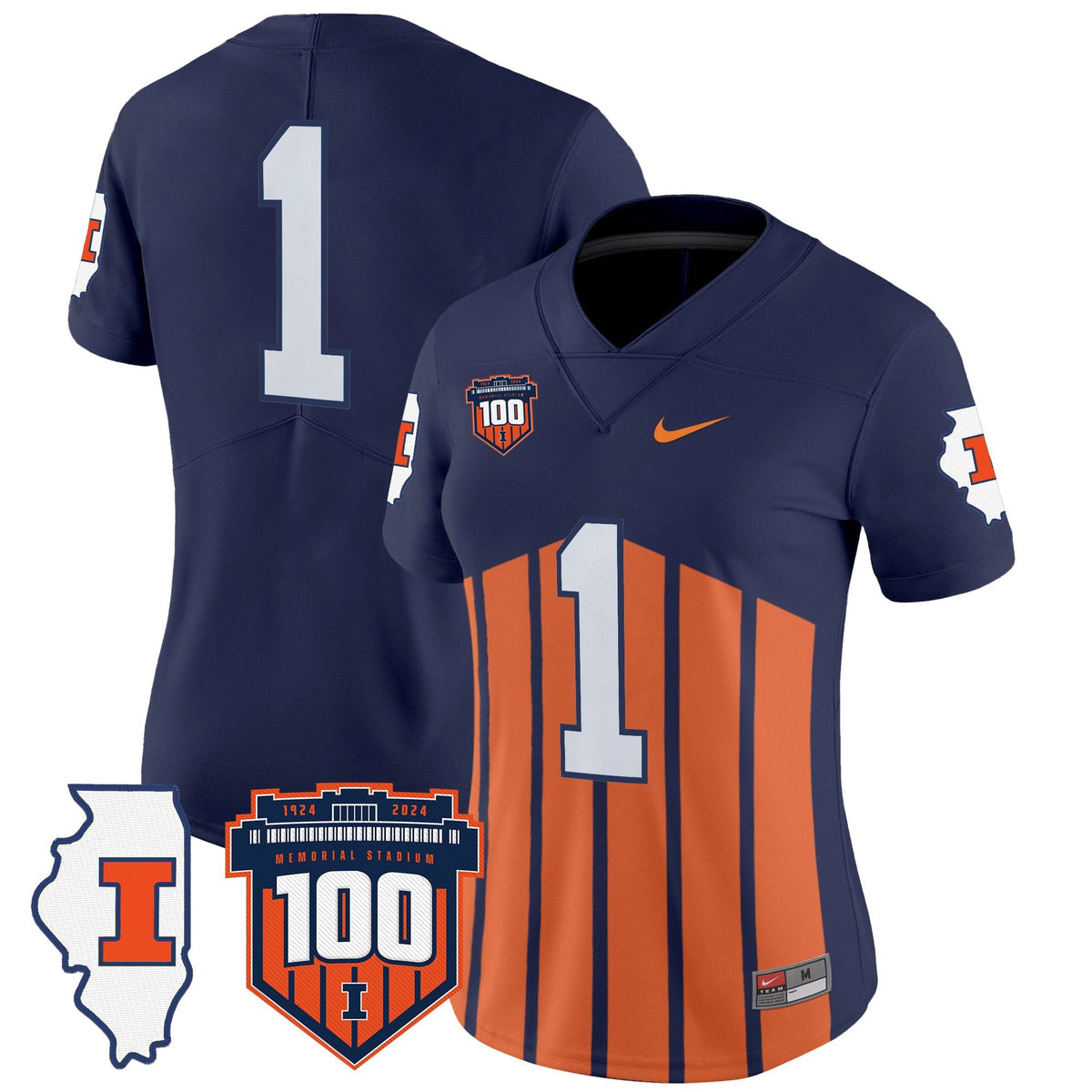 Women's Illinois Fighting Illini 100th Memorial Stadium Patch Vapor Limited Jersey - All Stitched