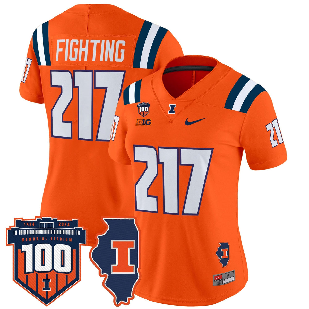 Women's Illinois Fighting Illini 100th Memorial Stadium Patch Vapor Limited Jersey - All Stitched