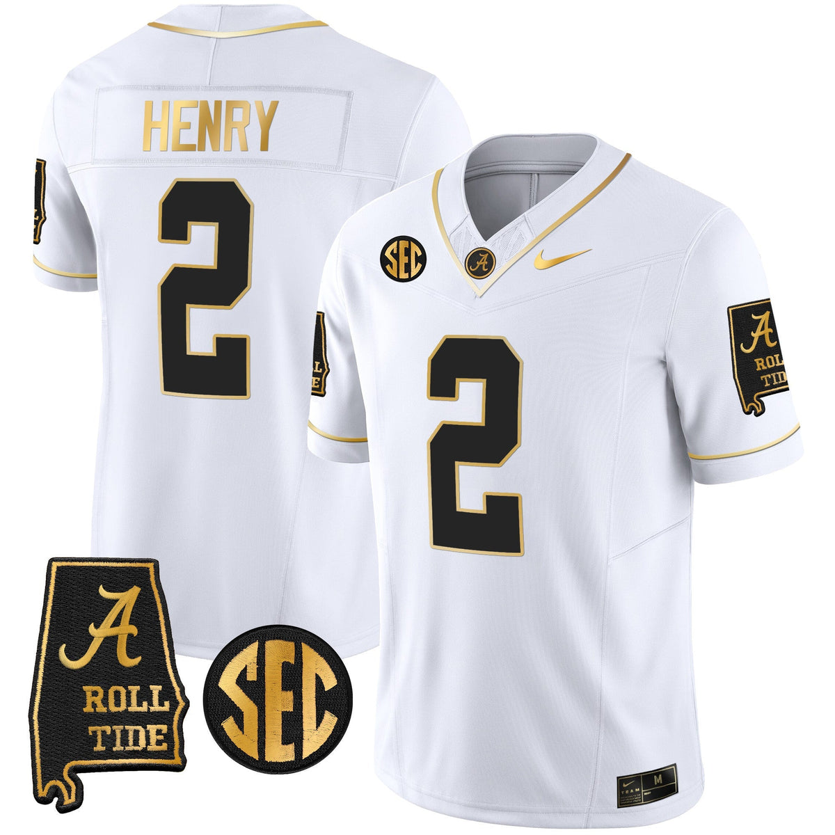 Men's Alabama Crimson Tide Vapor Gold Jersey V3 - Alabama Map - All Stitched