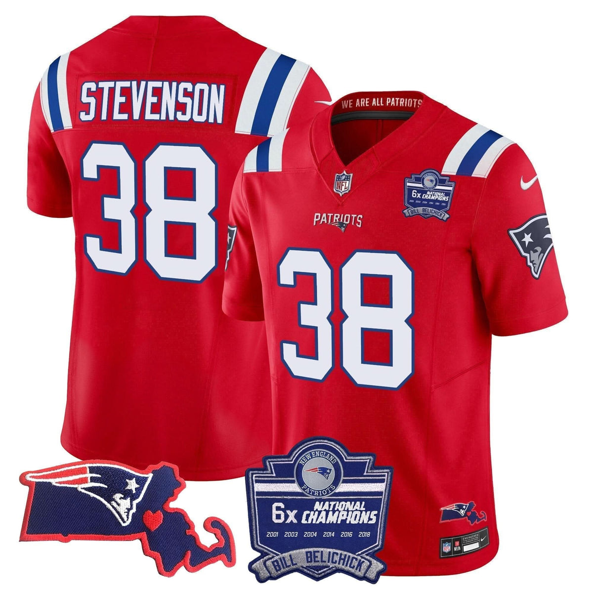 Patriots Bill Belichick 6x Champions Patch Vapor Jersey - All Stitched